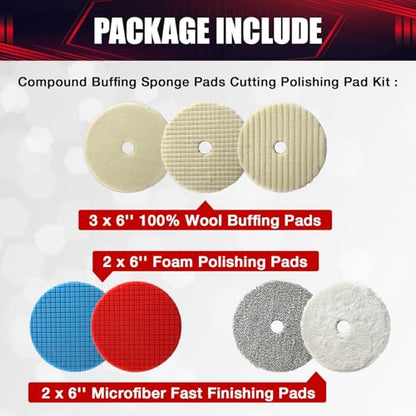 7PCS Buffing Polishing Pads, Compound Buffing Sponge Pads Cutting Polishing Pad Kit for Car Buffer Polisher Compounding, Polishing and Waxing(6.5” Face for 6” 150mm Backing Plate) - size: 7PSC