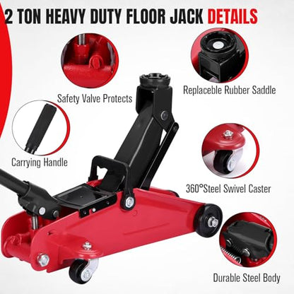 Low Profile Floor Jack,2 Ton Hydraulic Jack Floor Jack - 4400lbs Heavy Duty Iron Hydraulic Racing Floor Jack, Hydraulic Car Jack, Single Piston Quick Lift Pump, 3.35"-13" Height Lifting Range
