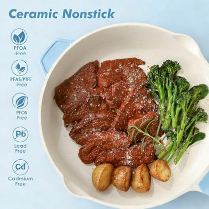 SENSARTE Nonstick Ceramic Saute Pan 10-inch, 3.5QT Nonstick Skillet, Non Toxic Deep Frying Pan with Lid, Stay-cool Handle, Healthy Cooking Pot, Induction Compatible, Blue - color: Glicer Blue, size: 10-inch/3.5QT