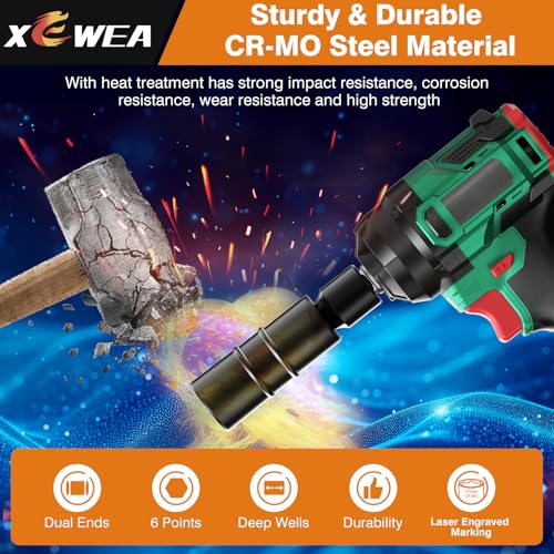 6PCS Thin Wall Lug Nut Impact Socket Set, XEWEA 1/2" Drive Impact Flip Socket Set, 8 in 1 Dual End Wheel Tire Nut Sockets Metric 17 19 21 22 mm & SAE 3/4" 13/16" 7/8" 15/16", Impact CR-MO Tool - size: 4+2 Set
