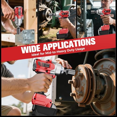 Cerycose Cordless Impact Wrench 3/8" Compatible with Milwaukee 18V Battery, 600Ft-lbs (800N·m), Brushless Electric Impact Driver, 2400 RPM, LED Light – Compact, Light-Duty(No Battery) - color: Red (600 Ft-lbs)