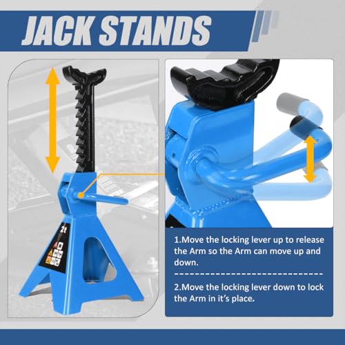 Auto Dynasty 2 Ton Floor Jack with Jack Stands, Heavy Duty Steel Hydraulic Racing Floor Jack with Single Piston Quick Lift Pump, Hydraulic Trolley Service Car Jack, Blue - color: Blue