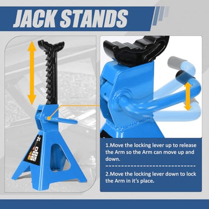 Auto Dynasty 2 Ton Floor Jack with Jack Stands, Heavy Duty Steel Hydraulic Racing Floor Jack with Single Piston Quick Lift Pump, Hydraulic Trolley Service Car Jack, Blue - color: Blue