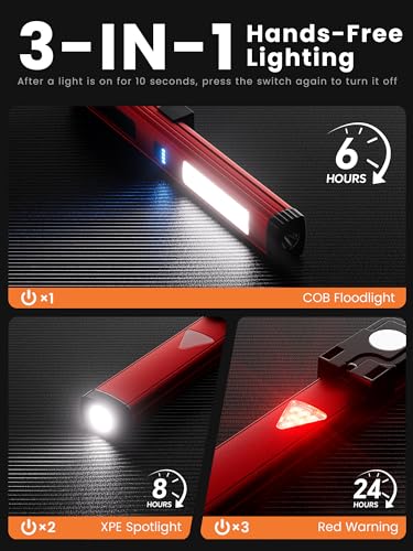 Magnetic Work Light Rechargeable Trouble Light,Cordless Work Lights with 360° Rotating Hook,Worklight LED Flashlight with USB Charging for Car Repairs and Working