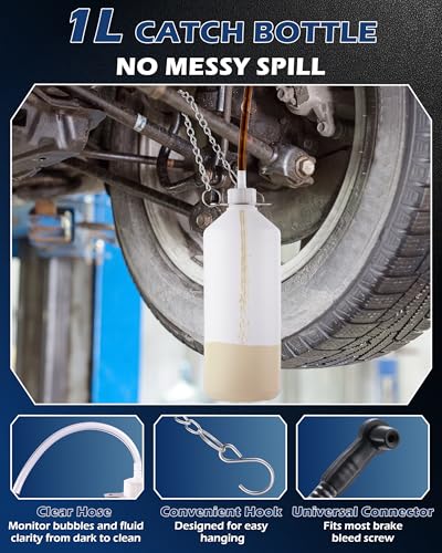 Brake Fluid Bleeder Kit, 3L Power Bleeding Pump w/ 1L Catch Bottle & Fluid Dropper, Automotive Pressure Bleeder Brakes Flush Kit, Compatible with 43.5/45/49.5/50.7mm Master Cylinder Reservoir