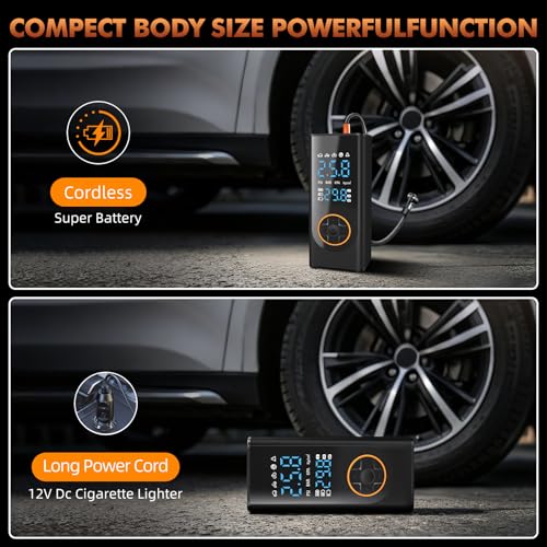 Eleanora Cordless Tyre Inflator air Compressor, Car Tire Pump 6000 mAh 150PSI 12V DC Electric Tyre Pump with LED Lights, Electric Air Pump for Vehicle Tyres/Bike/Motorbike/Ball/Inflatables