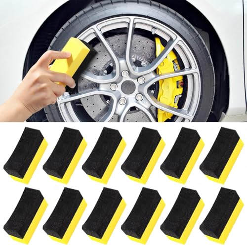 Frienda 12 Pcs Even Tire Applicator Dressing Shine Sponge, Reusable Tire Dressing Applicator Pad, Soft Color Polishing Sponge for Car Glass, Painted Steel, Porcelain and More(Yellow) - color: Yellow