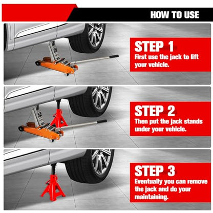 6 Ton Jack Stands (13,200 LBs Capacity) - Heavy Duty Car Jack Stands with Double Pin Locking, 15.6"-23.4" Adjustable Height, Extra Rubber Pads for Trucks, Garage, Vehicle Lifting, 1 Pair Red - color: Red, size: 6 Ton Jack Stands with Rubber Pads