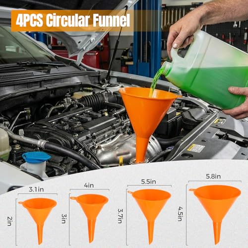 23 Pcs No-Spill Coolant Funnel Kit and Siphon Hose Pump | Universal Radiator Burping Funnel with Adapters, Extensions, PVC Hose, Engine Oil Funnels, Towel