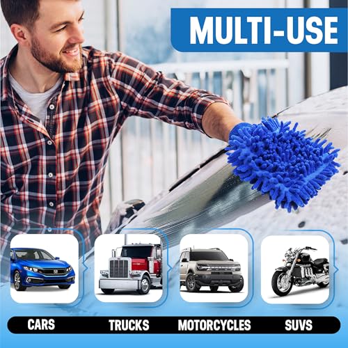 Ultra Plush Microfiber Car Wash Mitt - Scratch-Free, Lint-Free, Extra Absorbent, Machine Washable - Detailing Chenille Cleaning Mitt Perfect for Cars, Trucks, Motorcycles, and Household Surfaces - size: 2 Pack