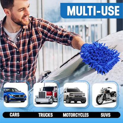 Ultra Plush Microfiber Car Wash Mitt - Scratch-Free, Lint-Free, Extra Absorbent, Machine Washable - Detailing Chenille Cleaning Mitt Perfect for Cars, Trucks, Motorcycles, and Household Surfaces - size: 2 Pack