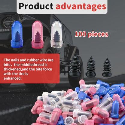 100 Pcs Tire Repair Rubber Nail, Tire Repair Screws Vacuum Tire Repair Nail Tire Screws Plugs 3 Size with Screwdriver Self-Service Tire Screw Plug Repair Kit Fast Tool for tire Puncture Repair