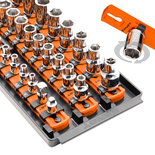 Ernst Manufacturing 8482 Socket Boss 3-Rail Multi-Drive Socket Organizer, 18-Inch Socket Rails with Twist-Lock Secure Storage, Orange - Made in USA - color: Orange, style: 18-Inch