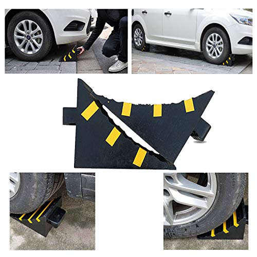 RELIANCER 2 Pack Wheel Chocks Heavy Duty Extra Large Industrial Rubber Wheel Chock Blocks w/Handle Reflective Strips for Travel Trailer Hauler Truck Fire Truck Commercial Vehicle RV 10" x 6" x 7.3"
