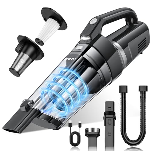 AHNR Handheld Vacuum Cordless, 16000PA Powerful Suction Hand Held Vacuum Cordless Rechargeable with LED Light & 2 HEPA Filters, Portable Car Vacuum Cleaner High Power for Car Home Office - color: Black & Silver