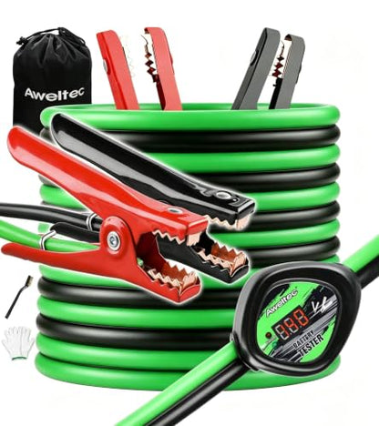 Heavy Duty Jumper Cables,6 Gauge 16 Feet Booster Cable with Reverse & Power Battery Tester,Smart Safety Protector Automotive Wire for Cars Trucks,Carry Bag,Safety Gloves,Iron Brush - size: Protector 6GA 16FT