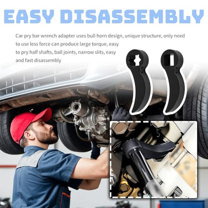 2PCS 4-point & 8-point Pry Bar Wrench Adapter Driven by 1/2" Tool,Bull Horn Ratchet Pry Bar Attachment for Confined Spaces,Adjustable Half Shaft CV Axle Removal Tool Crowbar Head