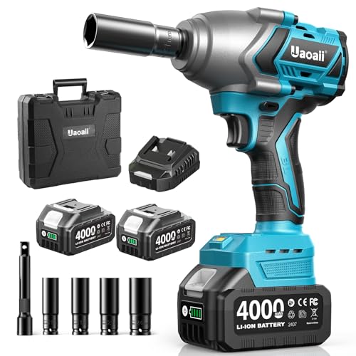 1/2 Impact Wrench 1200N.m, 1/2 Impact Gun & 2x 21V 4000mAh Batteries, Fast Charger, 4 Sockets & Storage Box, High Torque Impact Drive for Lug Nuts, Cars, Tires