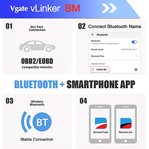 Vgate vLinker BM OBD2 Bluetooth Code Reader for Android & Windows, OBDII Scan Tool for BimmerCode - size: vLinker BM BT3.0 - Android & Windows
