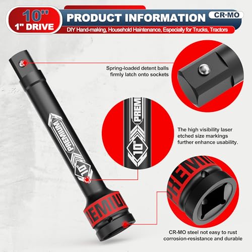 1" Drive Impact Extension Bar, 10 Inch Length Socket Extension, CR-V Steel, Narrow and Deep Areas in Household Haintenance, Trucks Tractors Repair or Industrial Operations - size: 1" 10-Inch