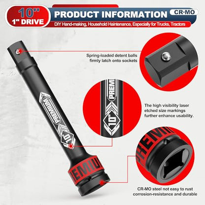 1" Drive Impact Extension Bar, 10 Inch Length Socket Extension, CR-V Steel, Narrow and Deep Areas in Household Haintenance, Trucks Tractors Repair or Industrial Operations - size: 1" 10-Inch