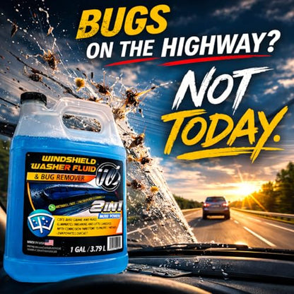 UCS 2-in-1 Windshield Washer Fluid 2-Pack (1 Gallon Each, 256 fl oz Total) – Ready to Use, Streak-Free Formula, All-Weather Cleaning, Removes Bugs, Dirt & Road Grime – Premium Windshield Cleaner - color: Blue, size: 128 Fl Oz (Pack of 2)