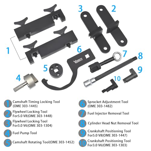 Camshaft Alignment Tool Kit with Fuel Pump, Fuel Injector Remover Tool | Compatible with Land Rover Jaguar Discovery 4 Range Rover Sport V8 5.0L V6 3.0L Engine, 303-1445, 303-1448, 303-1452