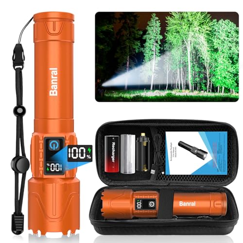 Rechargeable Tactical Flashlights 2000 High Lumens - 5000mAh Super Bright LED Powerful Flash Light, Waterproof Handheld USB C Flashlight for Home,Car,Camping,Emergencies,5 Modes,Zoomable (1, Orange) - color: Orange