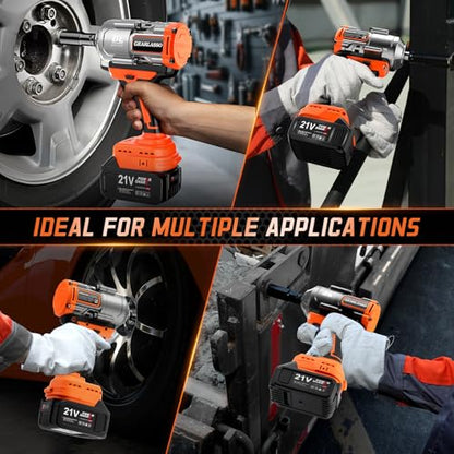 1600Nm(1200Ft-lbs) High Torque Cordless Impact Wrenches 1/2" Brushless Impact Gun Wrench with 2 x 4.0Ah 21V Batteries, 6 Sockets, Extension Bar, Variable Speeds for Home/Car/Truck/RV/Mower - size: 1600N.m