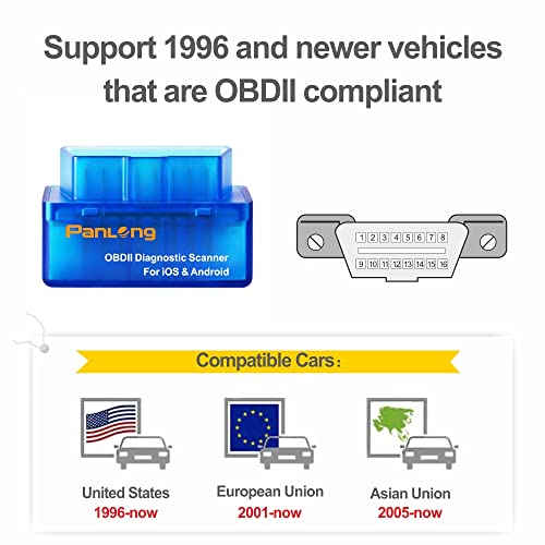Panlong OBD2 Scanner Bluetooth for iPhone iOS Android OBDII Car Diagnostic Scan Tool Engine Fault Code Reader - style: For iOS Android