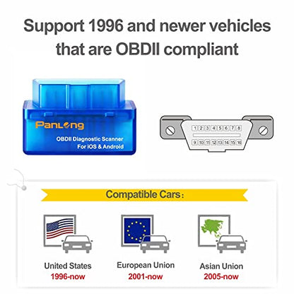 Panlong OBD2 Scanner Bluetooth for iPhone iOS Android OBDII Car Diagnostic Scan Tool Engine Fault Code Reader - style: For iOS Android