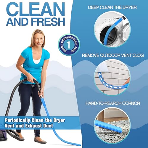 3 Pieces Dryer Vent Cleaner Kit: Vacuum Hose With Brush & Gloves Fits for Vacuums Cleaner, Refrigerator Condenser Coils, Tight Spaces Behind Appliances, Deep Cleaning Tools for Clogged Ducts-Blue - color: Blue(Complete Kit)