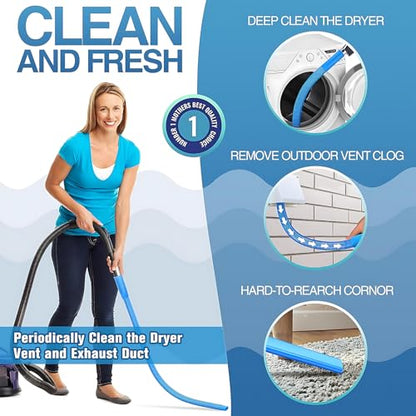 3 Pieces Dryer Vent Cleaner Kit: Vacuum Hose With Brush & Gloves Fits for Vacuums Cleaner, Refrigerator Condenser Coils, Tight Spaces Behind Appliances, Deep Cleaning Tools for Clogged Ducts-Blue - color: Blue(Complete Kit)