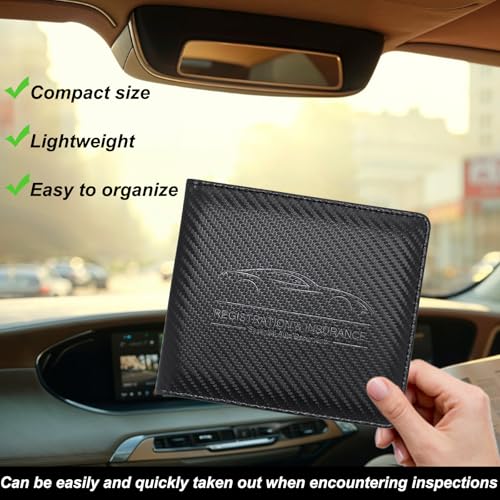 Car Registration and Insurance Holder, Premium Leather Insurance and Registration Holder,vehicle Glove Box Car Organizer, with Magnetic Shut for Cards, Driver License (Carbon Fiber Black-S) - color: 01-Carbon Fiber Black-S
