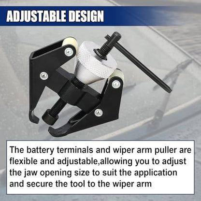 Battery Terminal and Wiper Arm Puller, Heavy Duty Arm Bearing Puller Remover, 35-85mm Adjustable Windshield Wiper Arm Removal Tool, Universal Automotive Repair Kit for Most Cars (1PC)