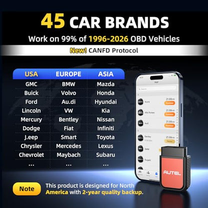 Autel AP2500E/AP2500 OBD2 Scanner Bluetooth Code Reader, Upgraded of AP200, OBDII Scanner All-System Diagnostic Tool, CAN FD, 5 Hot Resets, AutoVIN, Check Engine Light, Car Code Reader for Android/iOS