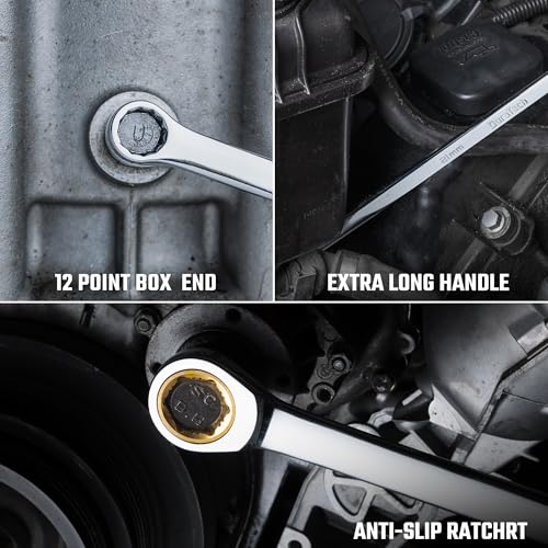 DURATECH 21mm Extra Long Anti-Slip Ratcheting Wrench, Double Box End Wrench, 12-point, Metric, CR-V Steel - size: 21mm