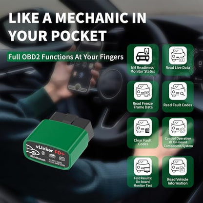 VGATE vLinker FD+ OBDII Scanner OBD2 Bluetooth Automotive Scanner Diagnostic Tool for iOS, Android & Windows, Code Reader and Reset for Car Truck Check Engine Code Read and Clear & Scan Tools - size: vLinker FD+ (BT3.0+BLE4.0) Android & iOS & Windows
