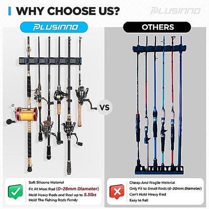 PLUSINNO Fishing Gifts for Men - V6 Vertical Fishing Rod/Pole Holders, Support Extra Large & Heavy Fishing Rod Combos, Fishing Rod Holders for Garage, Wall Mounted Fishing Rod Rack Storage - style: Upgraded 4pack (Support Heavy rod combos)