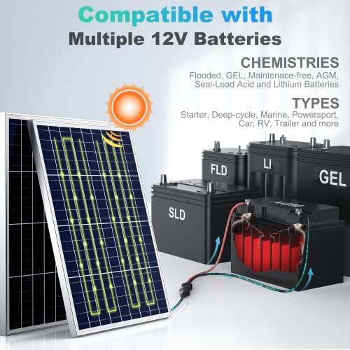 SUNER POWER 12V 50W Solar Battery Charger Maintainer, Built-in UltraSmart MPPT Controller, Adjustable Mount Bracket, Waterproof 50 Watt Solar Panel Kit for 12 Volt SLA Deey Cycle AGM Lifepo4 Battery - size: BC-50W-P PRO