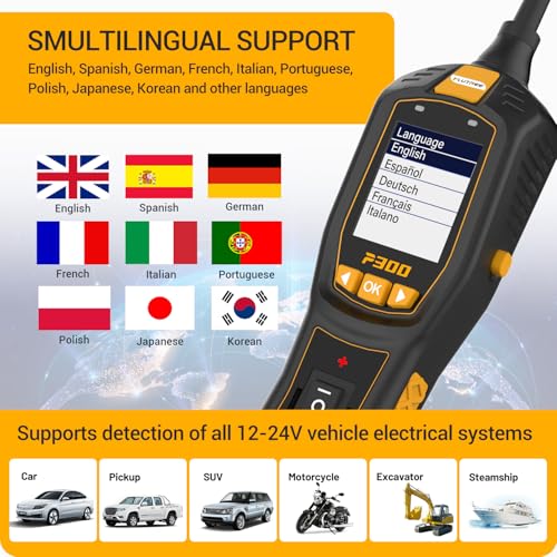 P300 Circuit Breaker Finder Tool & Fuel Injector Tester | Relay & Fuse Tester, Circuit Tracer with 40FT Cable, Smart Auto Detect, Battery Diagnostic for 12V 24V Cars Trucks & Trailers