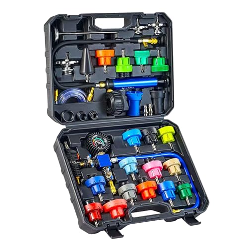 31PCS Coolant Pressure Tester Kit with 22 Radiator Adapters, Cooling System Leak Detector, Vacuum Pump, Vacuum Purge & Refill Tool, Water Tank Leak Test Detector Set for Car -Black
