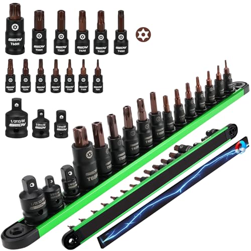 16 - Piece Tamper Proof Torx Star Bit Socket Set – T8-T60, 1/4", 3/8", 1/2" Drive with Magnetic Organizer, Includes Adapters for Garage & Workshop Use - style: 16PCS Torx T8–T60