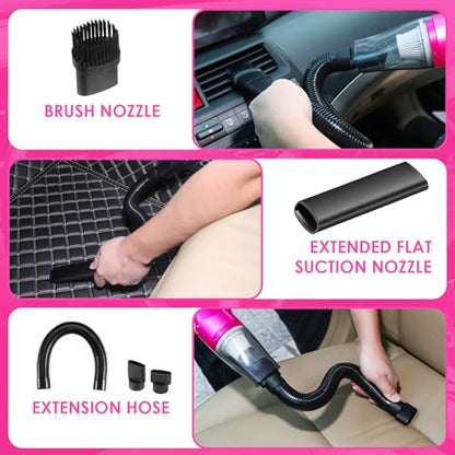 20PCS Pink Car Cleaning Kit, Car Interior Detailing Kit with Red High Power Handheld Vacuum, Detailing Brush Set, Windshield Cleaner, Cleaning Gel, Complete Auto Accessories for Women - color: Pink