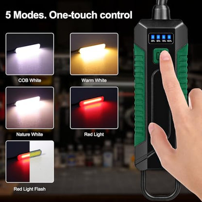 LED Work Light with 360° Flexible Gooseneck, Rechargeable 2000mAh Magnetic Mechanic Light, 5 Modes COB Inspection Lamp with Hook, USB-C Portable Flashlight for Auto Repair, Camping, Workshop
