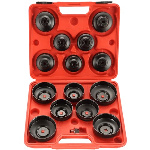 DASBET 15PCS Oil Filter Cap Wrench Tool, Cup Type Oil Filter Socket Wrench Set with 3/8 Inch Drive, Oil Canister Socket Service Kit with 1/2 inch Adaptor