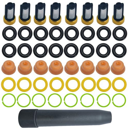 Fuel Injector O ring kit &cleaner kit with Removal Tool - Compatible with 0280150943 0280150955 0280150962 - Includes Injector Seals, Pintle Caps, Filter Baskets, Spacers [8 Sets]