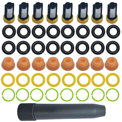 Fuel Injector O ring kit &cleaner kit with Removal Tool - Compatible with 0280150943 0280150955 0280150962 - Includes Injector Seals, Pintle Caps, Filter Baskets, Spacers [8 Sets]