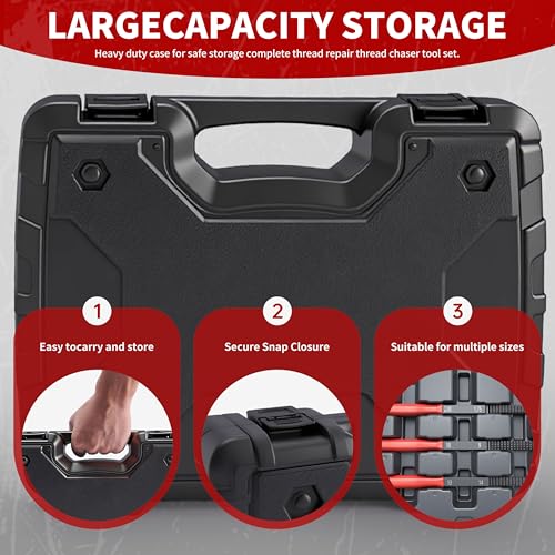 61 Pcs Thread Chaser Set, Metric & SAE Thread Repair Kit with Pitch Gauge - Clean and Restore Damaged Threads on Automotive, Motorcycle, Engine Blocks, Nuts & Bolts, Ideal for DIY Repairs