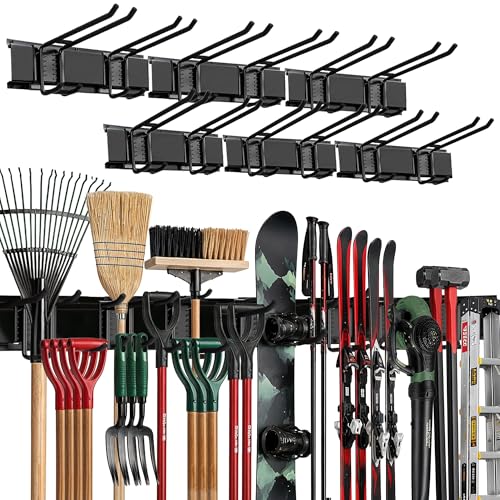 TIDYME Garage Wall Organizer | 96" Heavy-Duty Tool Storage Rack | Adjustable Double-Layer Hooks | 600 lbs Capacity | Carbon Steel Wall Mount Holder for Shovels, Rakes, Ladders & Power Tools - size: 96" (0 Shelves)